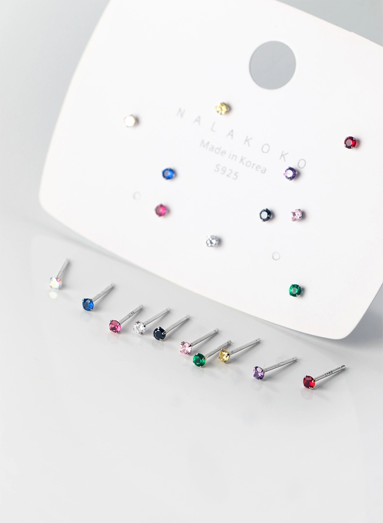 Hot Sale Minimalist Simple Fashion S925 Sterling Silver Colorful Rhinestone Crystal Stud Earrings for Women Girls