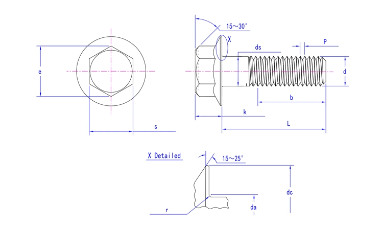 DIN6921 Stainless Steel M3-M56 Hex Head Flanged Bolt and Nut